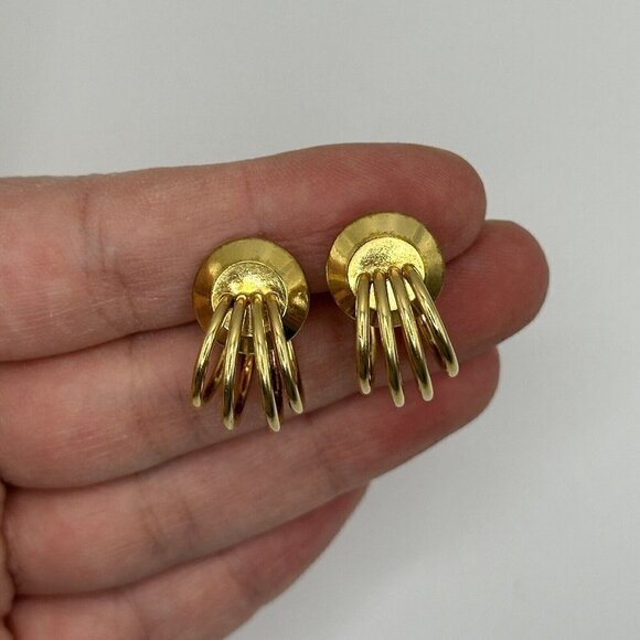 Vintage 1/20 12kt Fill Modernist Multi Hoop Screwback Earrings Signed Classic - Picture 1 of 11
